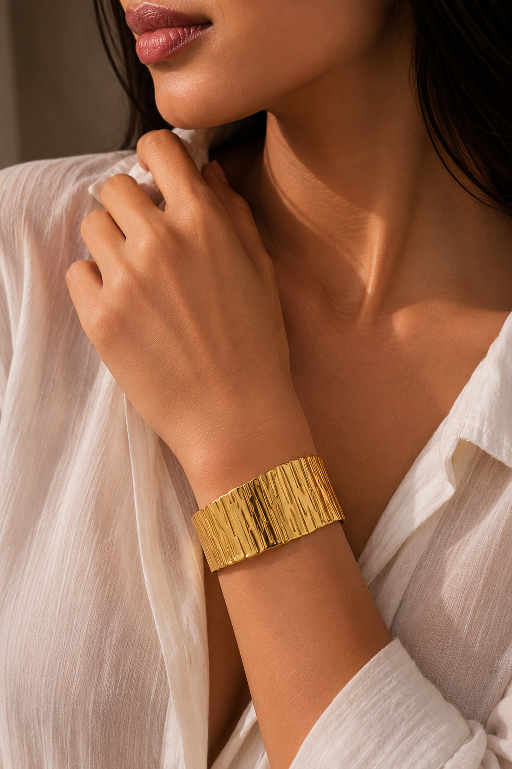 Gold Bracelet for Women | Textured Statement Bracelet | Kisaah